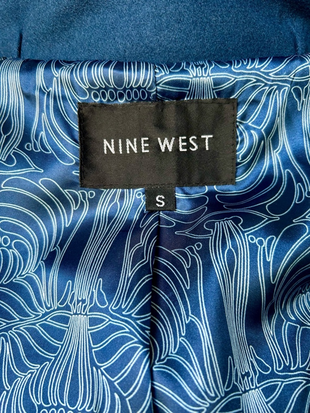 Nine West Blue Wool Blend Coat with Belt and Ruffle Hem - Picture 8 of 9